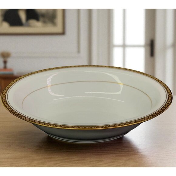 Noritake RICHMOND 6124 White Decor On Gold Band Smooth Rimmed Oval Serving Bowl - Picture 1 of 7
